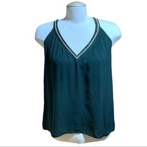 H&M EUC Women’s Dark Green Jewelled V Neck Tank Top Size 2